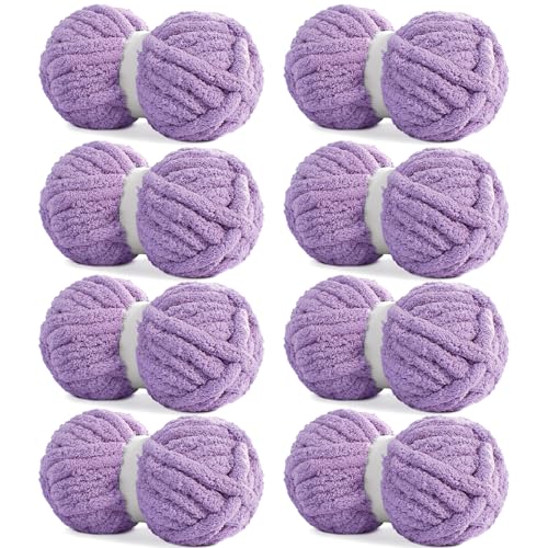 HOMBYS Violettes grobes Chenille-Garn zum Handstricken, flauschiges, weiches Jumbo-Garn, Häkeln, super sperriges großes Garn für grobe Decken, großes dickes Arm-Strickgarn, 8 Stück Plüschgarn HOMBYS Violettes grobes Chenille-Garn zum Handstricken, flauschiges, weiches Jumbo-Garn, Häkeln, super sperriges großes Garn für grobe Decken, großes dickes Arm-Strickgarn, 8 Stück Plüschgarn von HOMBYS