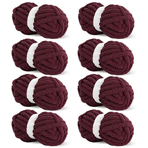 HOMBYS Weinrotes Chenille-Garn zum Häkeln und Stricken, Dickes, Flauschiges Garn für Handstrickdecke, 8 Jumbo-Pack (31.7 m, 227 g pro Knäuel) von HOMBYS
