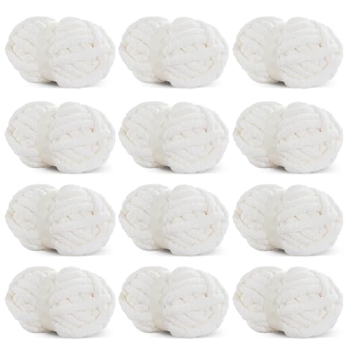 HOMBYS Weißes grobes Chenille-Garn zum Häkeln, sperriges, dickes, flauschiges Garn zum Stricken, super sperriges grobes Garn für Handstrickdecken, weiches Plüschgarn, 12 Jumbo-Packungen (27 m, 227 g HOMBYS Weißes grobes Chenille-Garn zum Häkeln, sperriges, dickes, flauschiges Garn zum Stricken, super sperriges grobes Garn für Handstrickdecken, weiches Plüschgarn, 12 Jumbo-Packungen (27 m, 227 g von HOMBYS