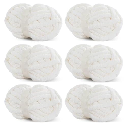 HOMBYS Weißes grobes Chenille-Garn zum Häkeln, sperriges, dickes, flauschiges Garn zum Stricken, super sperriges grobes Garn für Handstrickdecken, weiches Plüschgarn, 6 Jumbo-Packungen (27 m, 227 g HOMBYS Weißes grobes Chenille-Garn zum Häkeln, sperriges, dickes, flauschiges Garn zum Stricken, super sperriges grobes Garn für Handstrickdecken, weiches Plüschgarn, 6 Jumbo-Packungen (27 m, 227 g von HOMBYS
