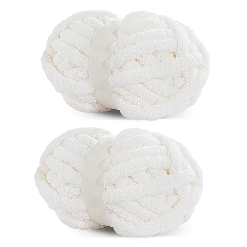 HOMBYS Weißes grobes Chenille-Garn zum Häkeln, sperriges, dickes, flauschiges Garn zum Stricken, super sperriges grobes Garn für Handstrickdecken, weiches Plüschgarn, 2 Jumbo-Packungen (27 m, 227 g HOMBYS Weißes grobes Chenille-Garn zum Häkeln, sperriges, dickes, flauschiges Garn zum Stricken, super sperriges grobes Garn für Handstrickdecken, weiches Plüschgarn, 2 Jumbo-Packungen (27 m, 227 g von HOMBYS