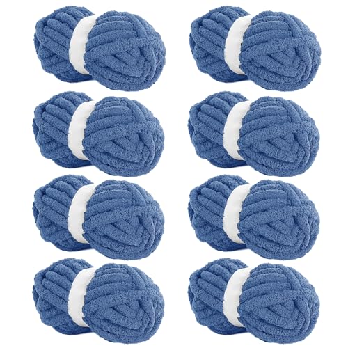 Hombys Country Blue Chenille-Garn zum Häkeln und Stricken, sperrig, dick, flauschig, super sperrig, für Decken, weicher Plüsch, 8 Jumbo-Packungen (je 27 m, 227 g) von HOMBYS