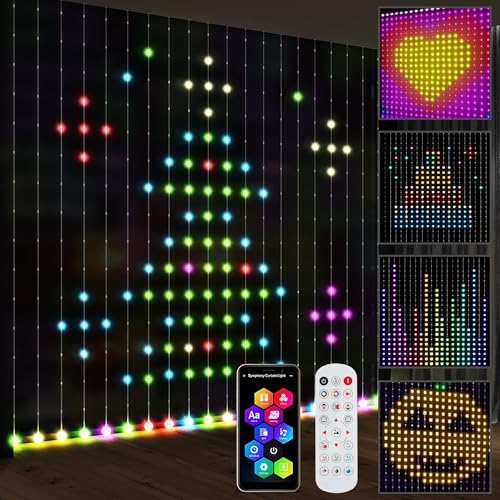HOMCOM Lichterkette 3×3m 400 LEDs Lichtvorhang mit verstellbare Helligkeit Musik-Synchronisation Szenenmodi Timerfunktion, Lichterkettenvorhang Innen Außen, IP44, für Hochzeit, Party, Weihnachten von HOMCOM