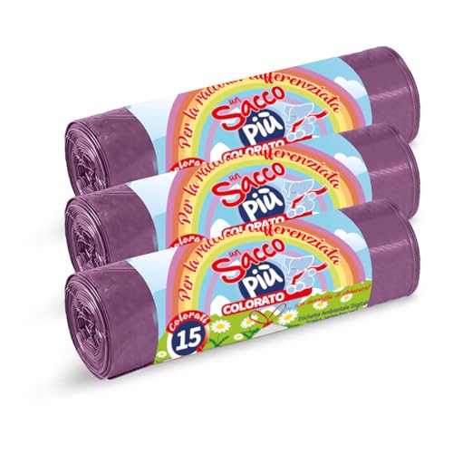 HOME LINE - 45 Müllbeutel 40 Liter - 55 x 65 cm, geruchshemmend mit Griffen zum Ziehen und Schließen | Müllbeutel für Mülltrennung – Tropfsicher, sehr robust, Farbe rosa von HOME LINE