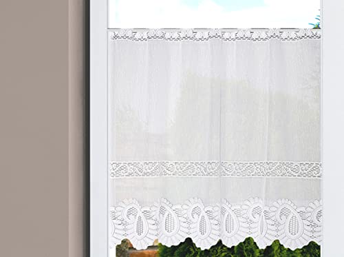 HOME WOHNIDEEN 022357 Cafehaus Leonora Jacquard fein, weiß, versch. Größen, Farbe:weiß, Größe:80 x 100 cm, Anzahl:1x von HOME WOHNIDEEN