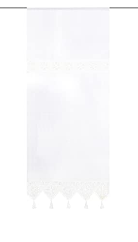 HOME WOHNIDEEN 54202 Fensterbehang/Türbehang Toni, Siebleinen mit Häkeleinsatz und Quasten, Farbe: Weiß, Maße: (100 x 60 cm) von HOME WOHNIDEEN