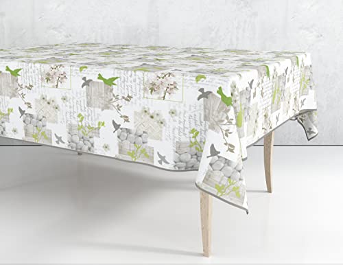HOME ZEN HOUSEHOLD LINEN Tischdecke aus Kunststoff, waschbar, PVC, wasserdicht, kunststoffbeschichtet, bedruckt mit flauschigem Rand, schmutzabweisend, wasserfest (120 x 230 cm, Vögel) von HOME ZEN HOUSEHOLD LINEN