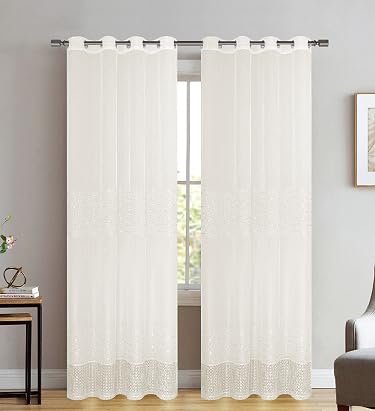HOME ZEN HOUSEHOLD LINEN Vorhang Aphrodite aus Voile mit Makramee-Stickerei, 140 x 280 cm, 8 Nieten mit Ösen, Basis aus Netzstoff, Stil Moskitonetz von HOME ZEN HOUSEHOLD LINEN