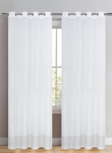 HOME ZEN HOUSEHOLD LINEN Vorhang Aphrodite aus Voile mit Makramee-Stickerei, 140 x 280 cm, 8 Nieten mit Ösen, Basis aus Netzstoff, Stil Moskitonetz. (grau) von HOME ZEN HOUSEHOLD LINEN