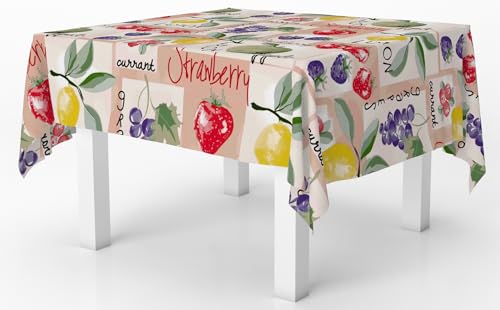 Wunderschöne Tischdecke, bügelfrei, knitterfrei, moderner Druck, Art Cherry (gemischte Früchte, 140 x 180 cm) von HOME ZEN HOUSEHOLD LINEN