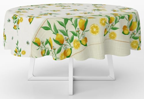 Wunderschöne Tischdecke, bügelfrei, mit modernem Druck, Motiv Kirsche (Zitrone, Ø 160 cm, rund) von HOME ZEN HOUSEHOLD LINEN