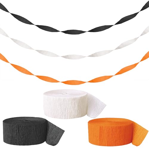 Halloween-Party-Girlande, orangefarbene, schwarze und weiße Krepppapier-Dekorationen, je 2,5 m, 3 Stück von HOME & HOOPLA