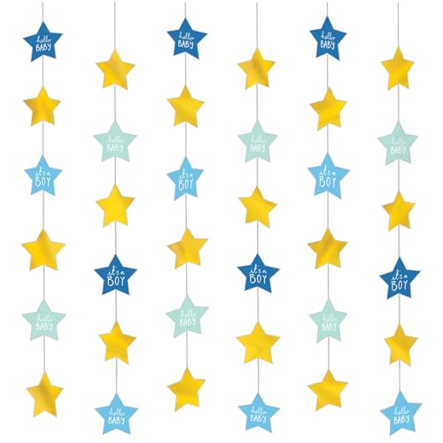 Party-Dekorationen für Babypartys – Baby-Jungen-Stern-Ausschnitt zum Aufhängen in Blau und Gold, 6 Stück von HOME & HOOPLA