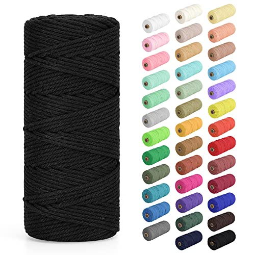 Makramee Garn 3mm x 100m, Baumwollkordel Farbig Baumwollgarn Geflochten Baumwollseil, Natürliche Baumwollschnur für Makramee Wandbehang, Blumenampel, Vorhang und Mehr DIY Deco, Schwarz Makramee Garn 3mm x 100m, Baumwollkordel Farbig Baumwollgarn Geflochten Baumwollseil, Natürliche Baumwollschnur für Makramee Wandbehang, Blumenampel, Vorhang und Mehr DIY Deco, Schwarz von HOMEBOBO