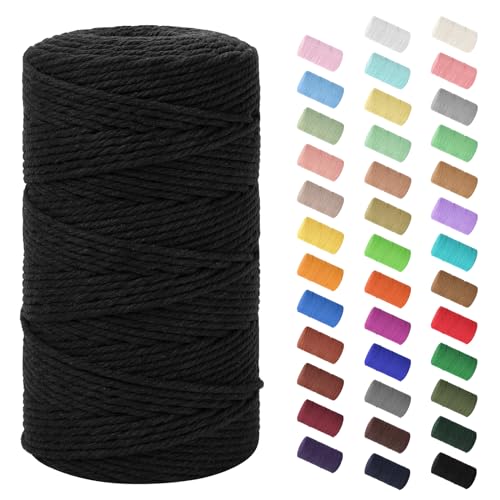 Makramee Garn 3mm x 200m, Baumwollkordel Farbig Baumwollgarn Geflochten Baumwollseil, Natürliche Baumwollschnur für Makramee Wandbehang, Blumenampel, Vorhang und Mehr DIY Deco, Schwarz Makramee Garn 3mm x 200m, Baumwollkordel Farbig Baumwollgarn Geflochten Baumwollseil, Natürliche Baumwollschnur für Makramee Wandbehang, Blumenampel, Vorhang und Mehr DIY Deco, Schwarz von HOMEBOBO