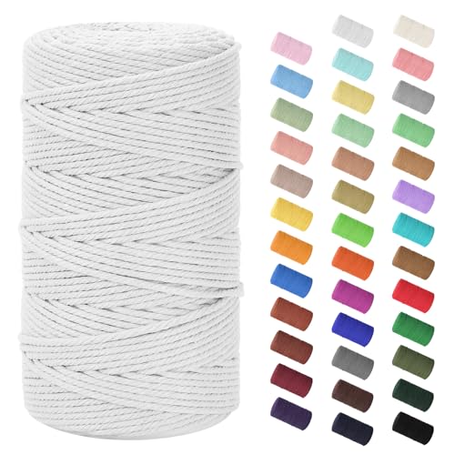 Makramee Garn 3mm x 200m, Baumwollkordel Farbig Baumwollgarn Geflochten Baumwollseil, Natürliche Baumwollschnur für Makramee Wandbehang, Blumenampel, Vorhang und Mehr DIY Deco, Weiß Makramee Garn 3mm x 200m, Baumwollkordel Farbig Baumwollgarn Geflochten Baumwollseil, Natürliche Baumwollschnur für Makramee Wandbehang, Blumenampel, Vorhang und Mehr DIY Deco, Weiß von HOMEBOBO