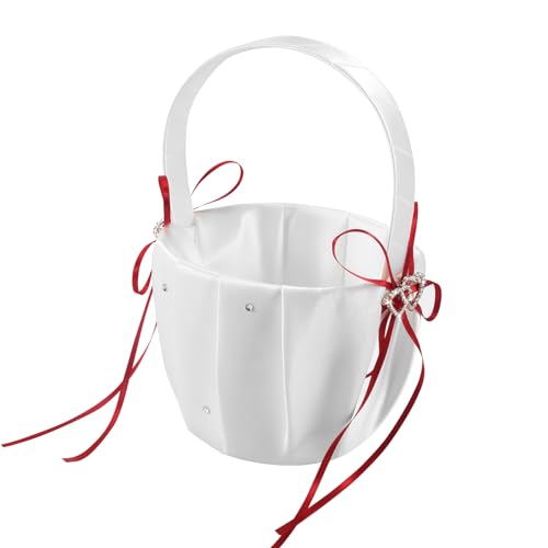 HOMEDEK Doppelt Hochzeit Blumenmädchen Korb Weiß Satin Strass Dekor Rot Hochzeitszeremonie Mitbringsel HOMEDEK Doppelt Hochzeit Blumenmädchen Korb Weiß Satin Strass Dekor Rot Hochzeitszeremonie Mitbringsel von HOMEDEK