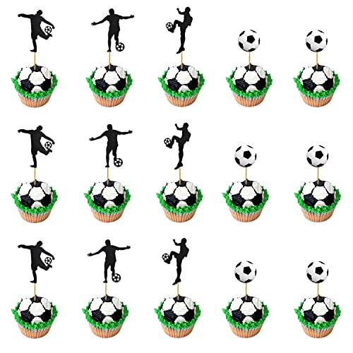 48 Stück Fussball Cupcake Topper Fussball Muffin Deko Fussball Party Tortenaufleger für Babyparty Geburtstagsfeie Kuchendekoration von HOMEJOY