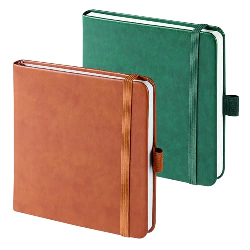 HOMEMARS Notizbuch 2 Stück Notizbücher Set,12cm x 12cm, 200 Seiten, Notizbuch Leder,Braun Grün,Kariert, Notizheft, Notizblock von HOMEMARS