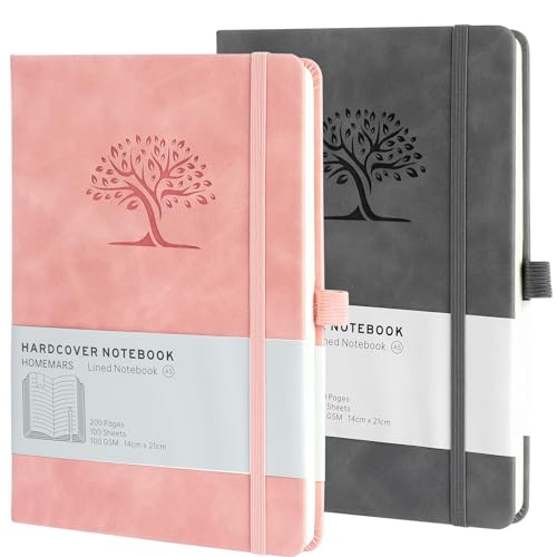 HOMEMARS Notizbuch, Notebook, A5, Journal buch, Reisetagebuch, Liniert A5, Notizblock, Notizbücher A5, 100GSM, 200Pages, 2 Stück, Reisetagebuch, Notizbuch Leder, Prägebaum Design,Rosa Grau HOMEMARS Notizbuch, Notebook, A5, Journal buch, Reisetagebuch, Liniert A5, Notizblock, Notizbücher A5, 100GSM, 200Pages, 2 Stück, Reisetagebuch, Notizbuch Leder, Prägebaum Design,Rosa Grau von HOMEMARS