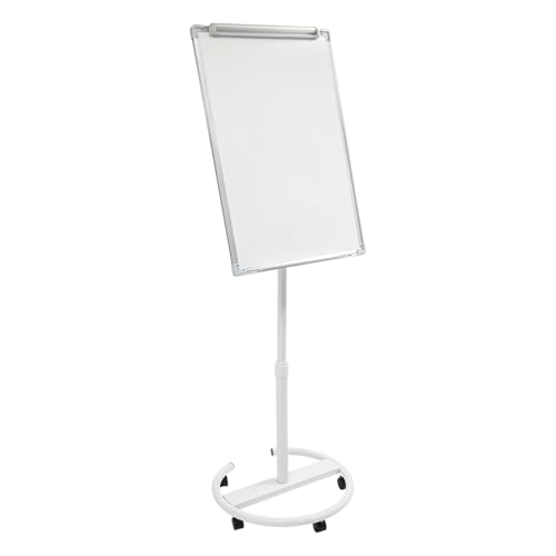 Höhenverstellbar Mobiles Whiteboard Einseitige Magnetisches Whiteboard mit Ständer 90x60cm Tragbares Staffelei Flipchart Ständer Rollendes Trockenlöschbrett mit 5 Universalräder (Weiß) von HOMEONENIC