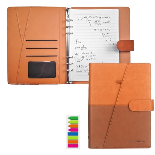 HOMESTEC Reusable Smart Notebook - A5, Brown PU Leather with Storage Function, 6 Page Styles, Endlessly Reusable Note Pad, Self-Stick Notes Included (Lined and Dot-Grid Pages) von HOMESTEC