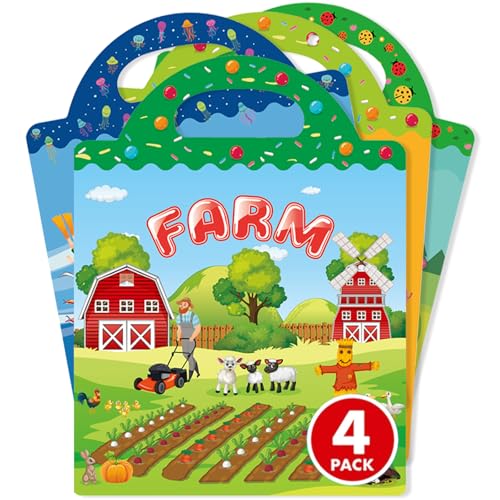 HOMETEC Wiederverwendbares Stickerbuch ab 2 Jahre – 4 Themen (Körperteile, Insekten, Bauernhof, Meerestiere) – Lernspielzeug für Kleinkinder – Abwaschbar & Tragbar von HOMESTEC