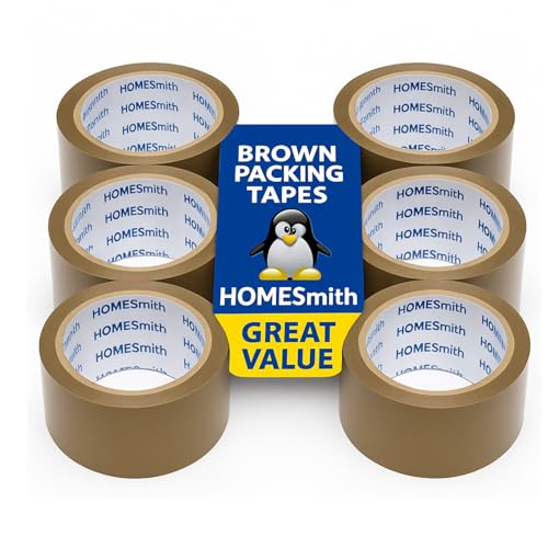 HomeSmith Braunes Packband, 1 Rolle, starkes Paketband, 48 mm x 50 m, Mehrzweck-Klebeband für Umzugskartons, Büro, Zuhause oder gewerbliche Nutzung von HOMESmith