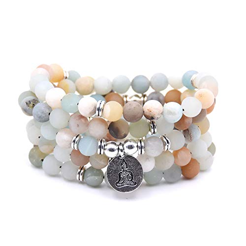 HOMEYU® 8mm Matte Amazonite 108 Mala Perlen Halskette/Armband für Männer Frauen Elastische String Buddhistischen Gebet Natürliche Edelstein Armband von HOMEYU
