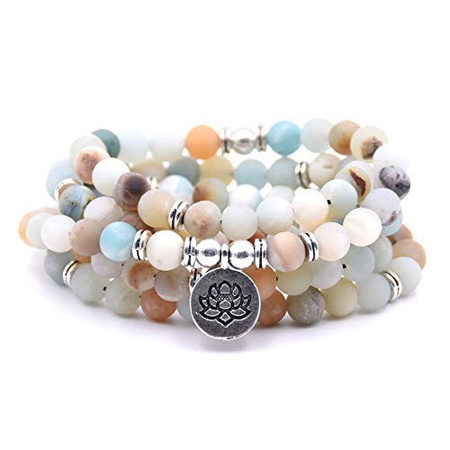 HOMEYU® 8mm Matte Amazonite 108 Mala Perlen Halskette/Armband für Männer Frauen Yoga buddhistischen Rosenkranz Gebet natürlichen Edelstein Achat Jade Perlen von HOMEYU