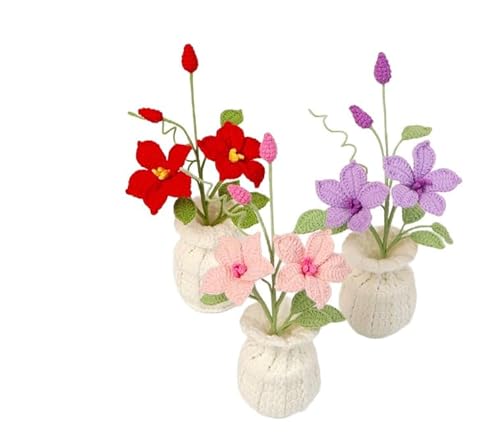 HOMFREEY Handgewebte Häkelblumen, Simulation von Lotus-Topfpflanzen, verwendet für Wohnzimmerdekoration, Garten, Balkon, Couchtischdekoration für Familie und Freunde Liebhaber Jubiläum (Rot) von HOMFREEY