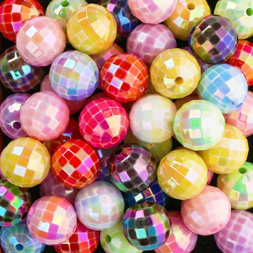 50 Stück 16 mm Acrylperlen, bunte Discokugel-Perlen für Schmuckherstellung, runde Perlen für Armband, Halskette, Ohrringe, 70er-, 80er-Jahre-Kostüm-Zubehör 50 Stück 16 mm Acrylperlen, bunte Discokugel-Perlen für Schmuckherstellung, runde Perlen für Armband, Halskette, Ohrringe, 70er-, 80er-Jahre-Kostüm-Zubehör von HOMICO