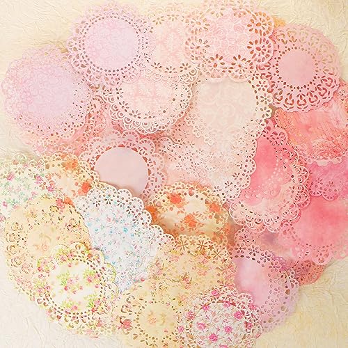 Spitzenpapier für ästhetische Junk-Tagebücher, Scrapbooking und Journaling-Zubehör, runde Ausschnitte, dekoratives Papier für Scrapbook-Materialien, 60 Stück Spitzenpapier für ästhetische Junk-Tagebücher, Scrapbooking und Journaling-Zubehör, runde Ausschnitte, dekoratives Papier für Scrapbook-Materialien, 60 Stück von HOMICO
