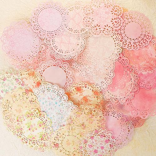 60 Stück Spitzenpapier Scrapbook Cutout Papier Rosa Runde Spitze Scrapbook Papier für Ästhetische Junk Journals Scrapbooking Journaling Supplies Dekoratives Papier für Scrapbook Materialien von HOMICO