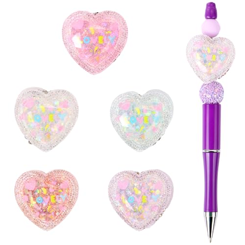 Fancy Heart Perlen für Stifte, 5 Stück, niedliche Fokusperlen für Perlenstifte, Perlen-Schlüsselanhänger, Herstellung Fancy Heart Perlen für Stifte, 5 Stück, niedliche Fokusperlen für Perlenstifte, Perlen-Schlüsselanhänger, Herstellung von HOMICO