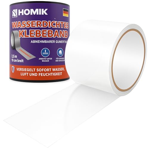 HOMIK 2Stk Je 10CM x 2.5M Extrem Starkes Transparent Wasserdichtes Klebeband Außen & Innen | Dichtungsband Wasserdicht | UV Beständig | Duct Tape | Selbstverschweißendes Klebeband von HOMIK