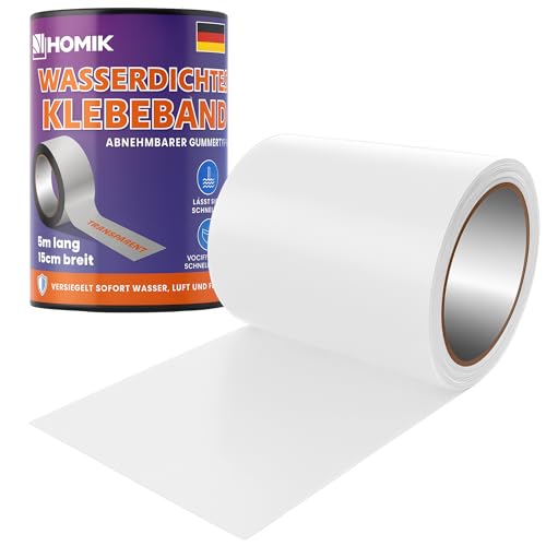 HOMIK 2Stk Je 15CM x 5M Extrem Starkes Transparent Wasserdichtes Klebeband Außen & Innen | Dichtungsband Wasserdicht | UV Beständig | Duct Tape | Selbstverschweißendes Klebeband von HOMIK