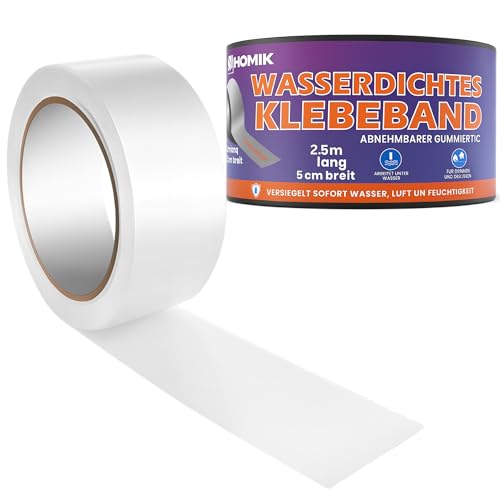 HOMIK 2Stk Je 5CM x 2.5M Extrem Starkes Transparent Wasserdichtes Klebeband Außen & Innen | Dichtungsband Wasserdicht | UV Beständig | Duct Tape | Selbstverschweißendes Klebeband von HOMIK