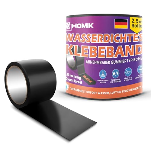 HOMIK 2Stk je 10cm x 2.5m Extrem Starkes Wasserdichtes Klebeband Außen & Innen | Dach Reparaturband | Klebeband UV Beständig | Duct Tape | Selbstverschweißendes Klebeband | Klebeband Schwarz von HOMIK