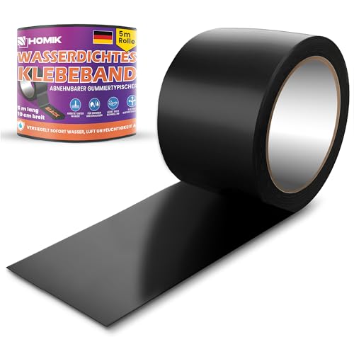 HOMIK 2Stk je 10cm x 5m Extrem Starkes Wasserdichtes Klebeband Außen & Innen | Dach Reparaturband | Klebeband UV Beständig | Duct Tape | Selbstverschweißendes Klebeband | Klebeband Schwarz von HOMIK