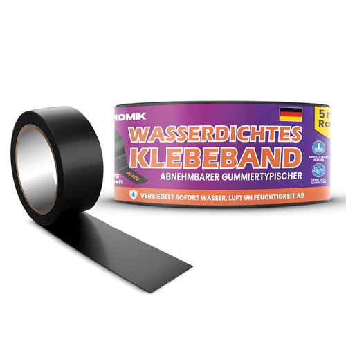 HOMIK 2Stk je 5CM x 5M Extrem Starkes Wasserdichtes Klebeband Außen & Innen | Dach Reparaturband | Klebeband UV Beständig | Duct Tape | Selbstverschweißendes Klebeband | Klebeband Schwarz von HOMIK