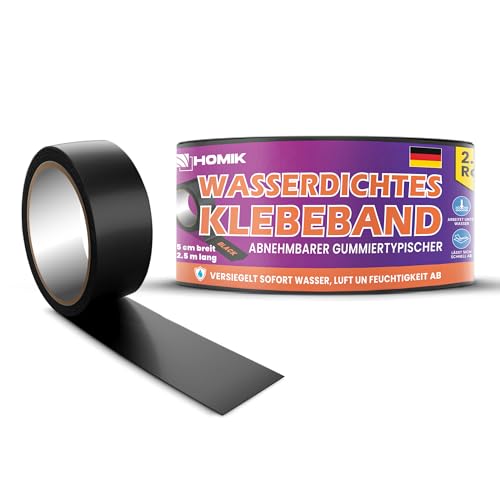 HOMIK 2Stk je 5CMx2.5M Extrem Starkes Wasserdichtes Klebeband Außen & Innen | Dach Reparaturband | Klebeband UV Beständig | Duct Tape | Selbstverschweißendes Klebeband | Klebeband Schwarz von HOMIK