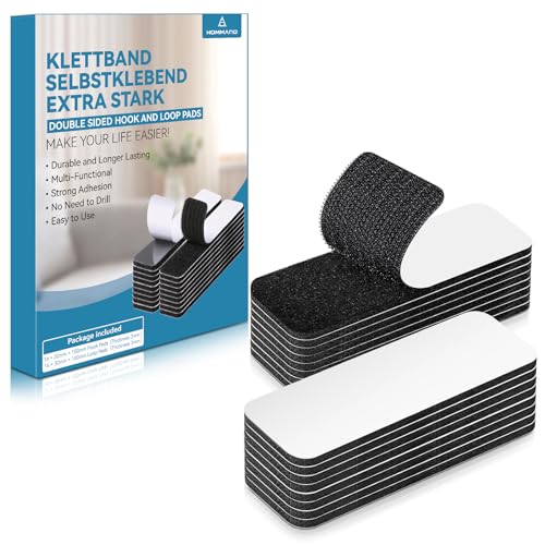 HOMMAND Klettband Selbstklebend Extra Stark, 16 Stück Doppelseitige Klebepads, Klettverschluss Selbstklebendes, Doppelseitiges Klebeband perfekt für Raumdekoration, Haus, Büro, Schwarz, 30mm×100mm von HOMMAND