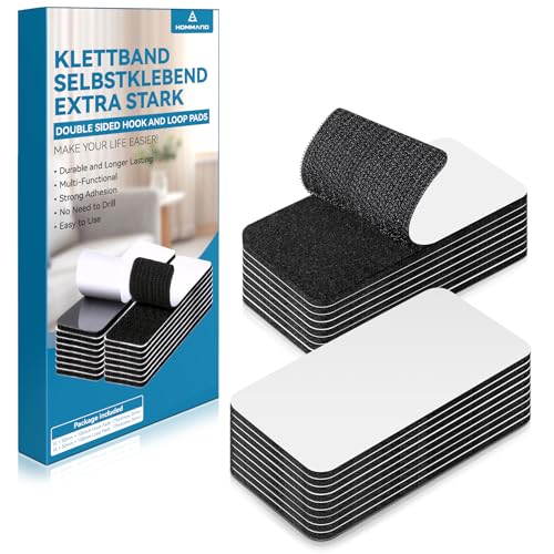 HOMMAND Klettband Selbstklebend Extra Stark, 16 Stück Doppelseitige Klebepads, Klettverschluss Selbstklebendes, Doppelseitiges Klebeband perfekt für Raumdekoration, Haus, Büro, Schwarz, 50mm×100mm HOMMAND Klettband Selbstklebend Extra Stark, 16 Stück Doppelseitige Klebepads, Klettverschluss Selbstklebendes, Doppelseitiges Klebeband perfekt für Raumdekoration, Haus, Büro, Schwarz, 50mm×100mm von HOMMAND