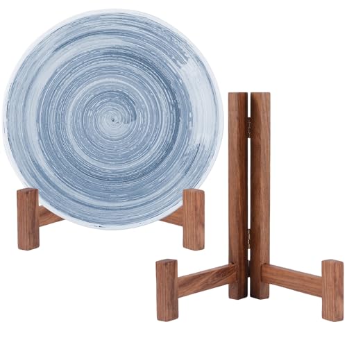 HOMMDECO 17,8 cm großer Tellerständer aus Holz für die Präsentation, 2 Stück, dekorativer Schreibtisch-Bilderrahmen, Kunsthalter, Staffeleien, zusammenklappbarer Schreibtisch, Dekoration für Tee von HOMMDECO