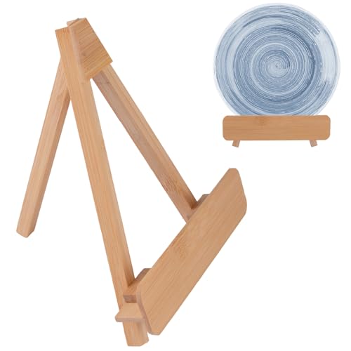 HOMMDECO Dreieckiger Tellerständer aus Holz für die Präsentation, 2 Stück, dekorativer Schreibtisch-Bilderrahmen, Kunsthalter, Staffeleien, zusammenklappbarer Schreibtisch, Dekoration für Tee, Kuchen von HOMMDECO