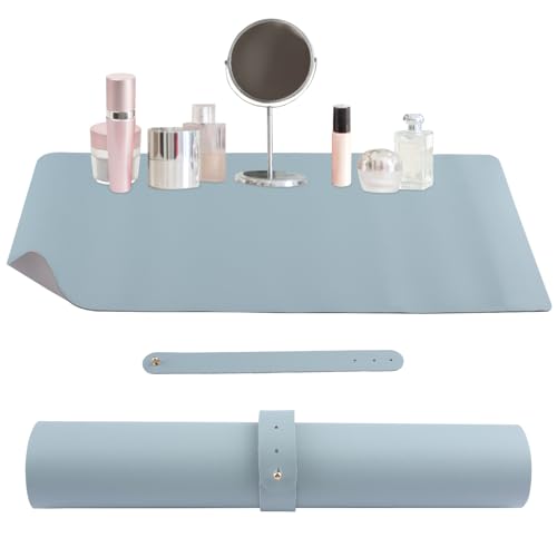 HOMMDECO Kommodenschutzmatte, Make-up-Pad, Ledermaterial, wasserdicht und öldicht, doppelseitig, rutschfest, Tischschutz, Handwerk und Nagelkunst, Tischmatte, Büro-Schreibtafel (Blau-Grau) von HOMMDECO