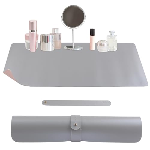 HOMMDECO Kommodenschutzmatte, Make-up-Pad, Ledermaterial, wasserdicht und öldicht, doppelseitig, rutschfest, Tischschutz, Handwerk und Nagelkunst, Tischmatte, Büro-Schreibtafel (Rosa-Silber) von HOMMDECO