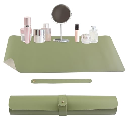 HOMMDECO Kommodenschutzmatte, Make-up-Pad, Ledermaterial, wasserdicht und öldicht, doppelseitig, rutschfest, Tischschutz, Handwerk und Nagelkunst, Tischmatte, Büro-Schreibtafel (Weiß-Grün) von HOMMDECO