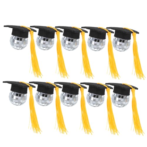 HOMOBABE 10 Stück Graduation Disco Ball Quasten Mütze Cupcake Topper Diy Abschlussfeier Dekorationen für Kindergarten Schule und College Abschlüsse von HOMOBABE